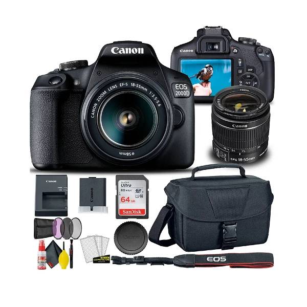 Canon EOS 2000D / Rebel T7 DSLR (New) 18-55 Lens, Wifi, Filter, Bag Bundle
