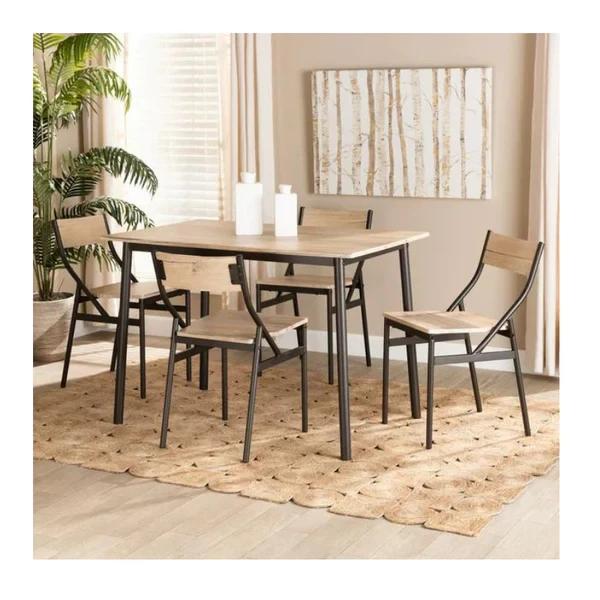 5 Piece Modern and Contemporary Oak Brown Finished Wood Dining Set