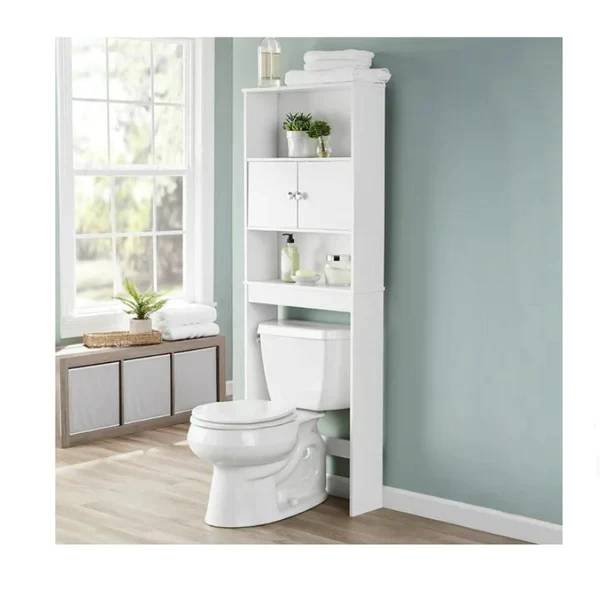White Bathroom Space Saver with 3 Fixed Shelves